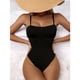 thumbnail image 4 of Traje de baño de una pieza sexy negro para mujer con hombros descubiertos y abertura lateral doble. Traje de baño creativo., 4 of 5