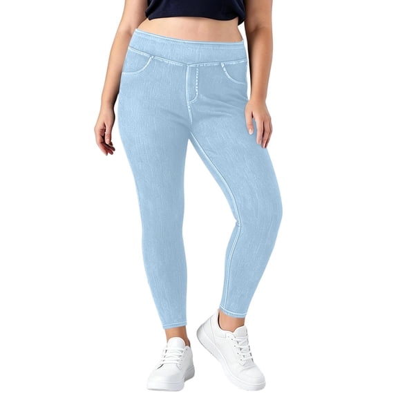 TEAJOPSUU Womens Plus Size Ankle Jeans Stretchy High Waist Jeggings Tummy Control Skinny Denim Pants with Pockets Trendy Casual Slim Trosuers L-4XL Light Blue