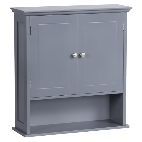 Topeakmart 4 Tiers Wall-Mounted Cabinet Wooden Organizer with 2 Doors, Dark Gray