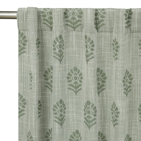better homes & gardens floral block print blackout single curtain panel  green  50 w x 84 l