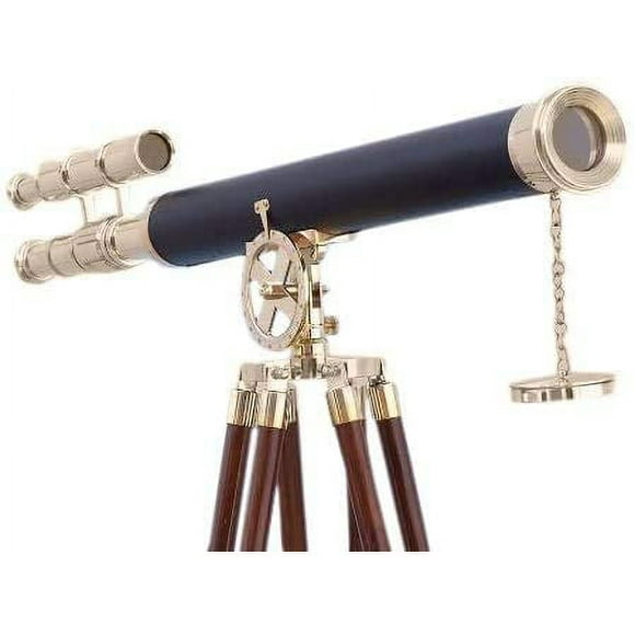 Nauticalmart Floor Standing Brass- Leather Galileo Telescope 65"- Brass Telescope- with Free Concrete Rope Weight