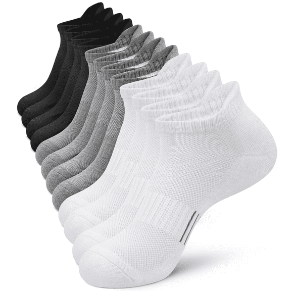 Loritta 6 Pairs Socks for Men Ankle Athletic Mens Running Socks Cushioned Black/Gray /White Low Cut Size 6-12