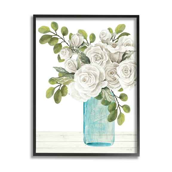 Stupell White Blossoms Country Jar Botanical & Floral Painting Black Framed Art Print Wall Art