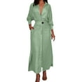 thumbnail image 1 of Vestido liso de mujer con cinturón, manga larga y escote en V profundo, poliéster y spandex, estilo informal y elegante, tallas S-XXXL, 1 of 5