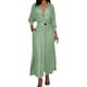 thumbnail image 1 of Vestido liso de mujer con cinturón, manga larga y escote en V profundo, poliéster y spandex, estilo informal y elegante, tallas S-XXXL, 1 of 5