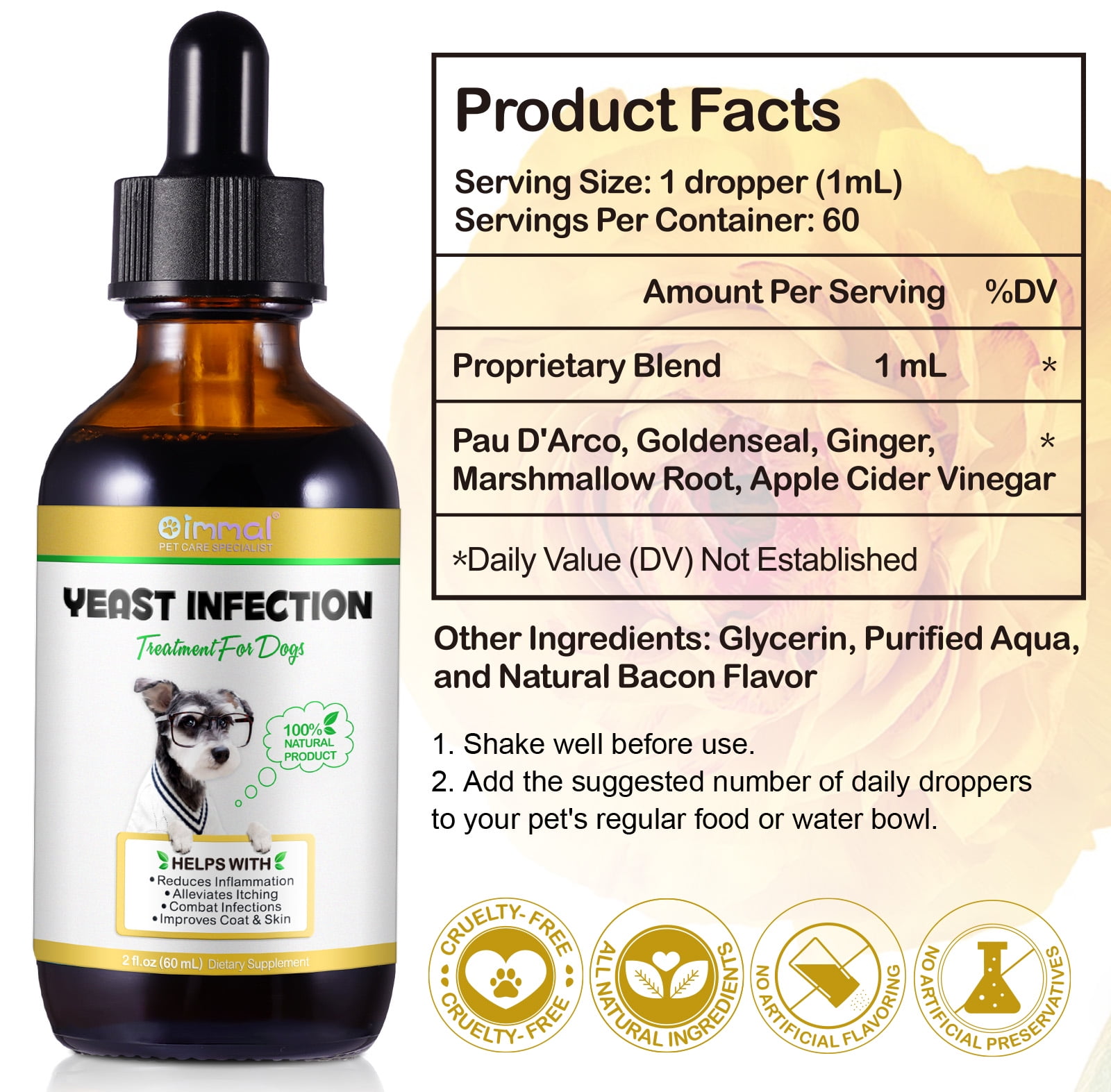 Oimmal Natural Yeast Infection for Dogs, Support Healthy Itch & Inflammation Relief, Coat & Skin Health Support | Dog Yeast Ear Infection Drops 2 oz - 2Pack