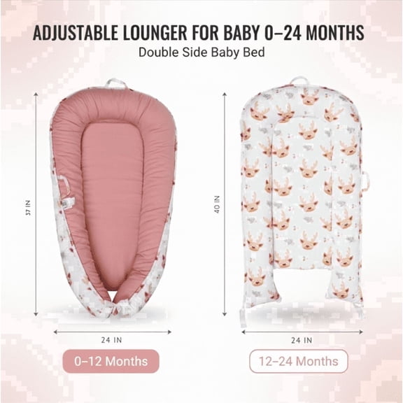 Baby Lounger – Infant Lounger for Newborn 0–24 Months, Baby Nest Lounger, Portable Newborn Lounger, Soft Breathable Cotton, Essentials for Babies at Home and Travel (PINK)