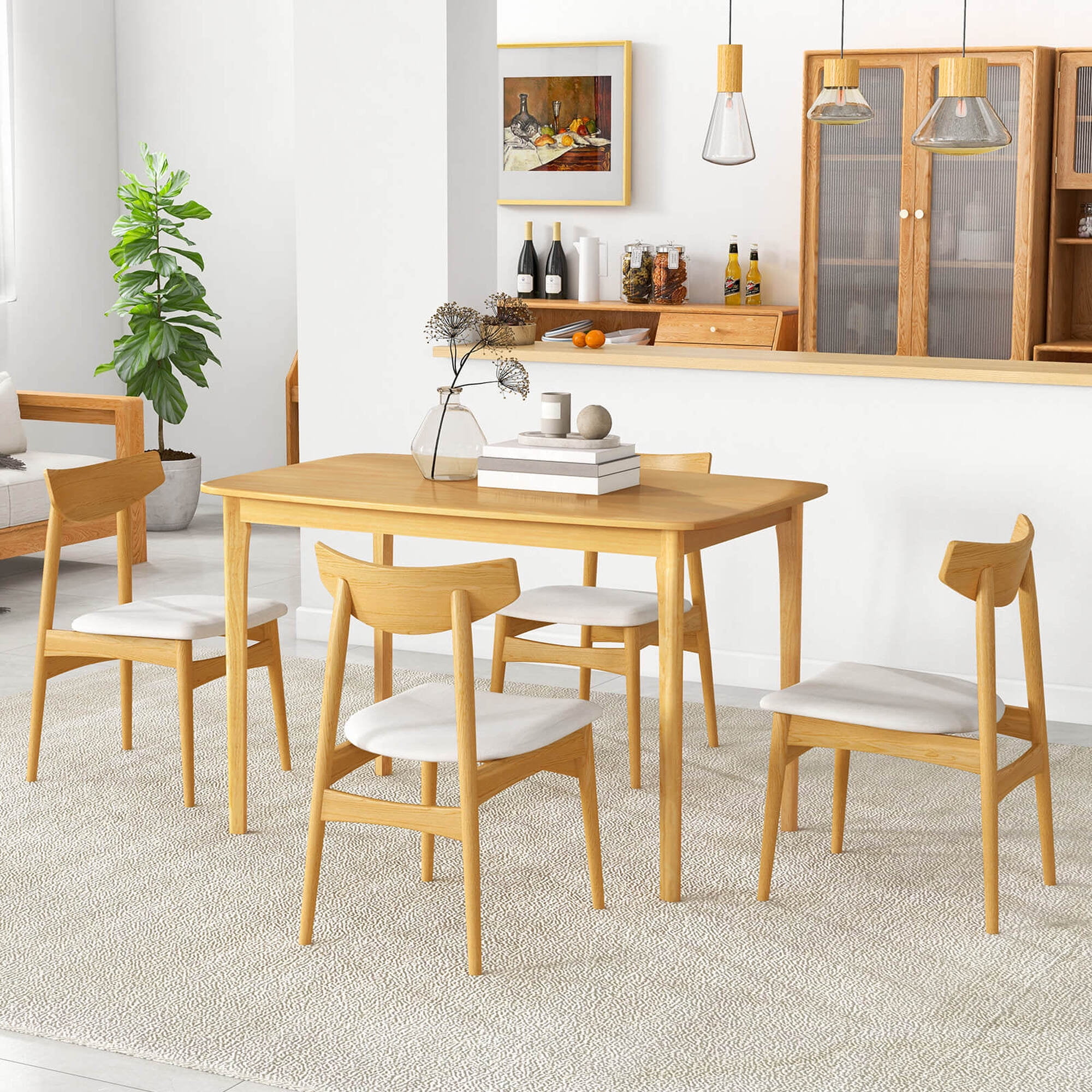 Costway 48'' Wooden Dining Table Rectangular Farmhouse Kitchen with Solid Rubber Wood Legs Natural