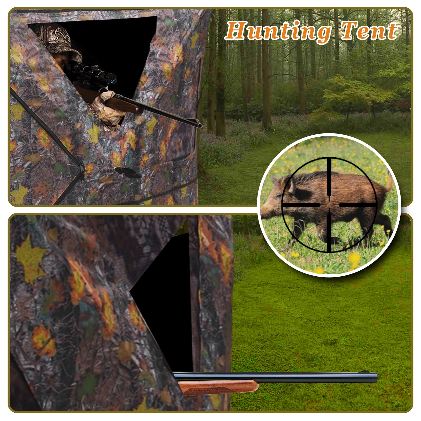 2-3 Person Camouflage Hunting Blind Ground Deer Archery Outhouse Camo Hunting Shooting Bowhunting Tent 64” H x 54” W x 54” D