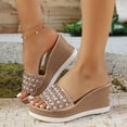 thumbnail image 2 of Pandaie Womens Platform Slides Sandals Metallic Pearl Wedges Slip on Sandal Summer Beach Casual Walking Slippers Shoes Gold Size 6, 2 of 9