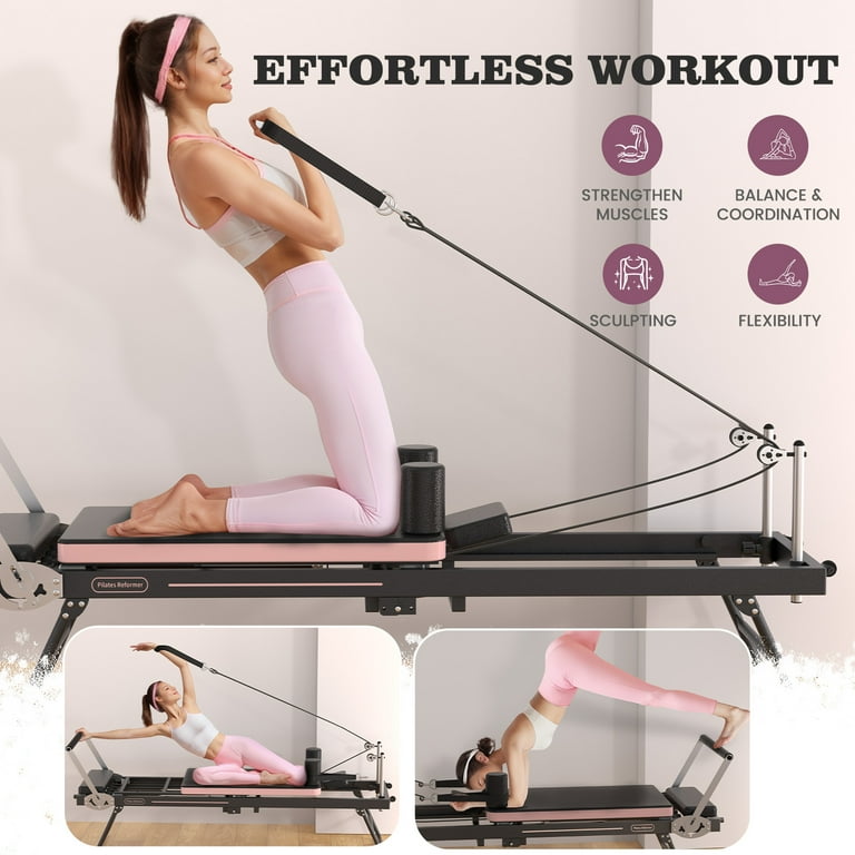 Upgo Foldable Pilates Reformer, Home Gym Equipment with Jump Board