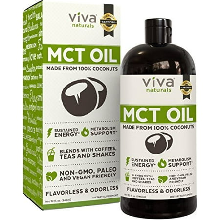 Viva Naturals Non-GMO Pure Coconut MCT Oil (32 fl oz) - Gluten Free, Vegan and Paleo Diet Approved, Naturally Extracted and Sustainably