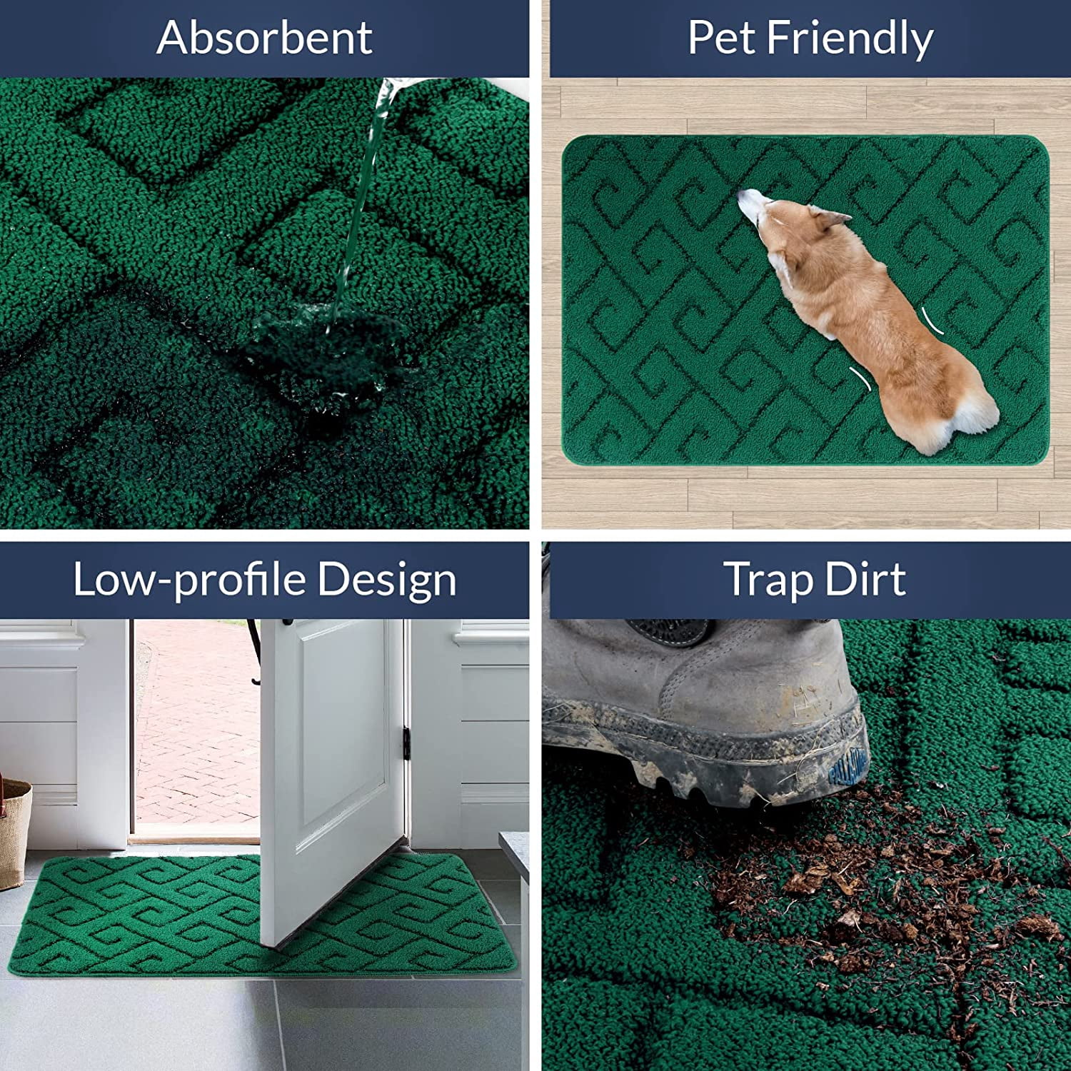 Walensee Indoor Doormat, Front Door Mat for Entrance, 24"x35" Green