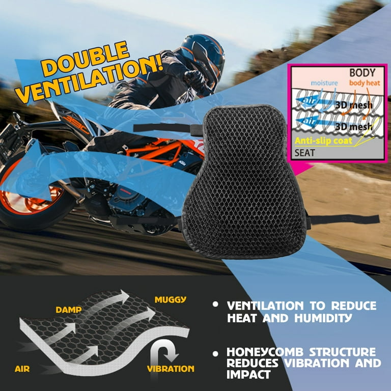 Jytue Motorcycle Seat Cushion Cover Motorbike Cool Seat Cushion Pad Adjustable 3D Breathable Mesh Motorbike Seat Pad Anti-Slip Quick-drying Protective