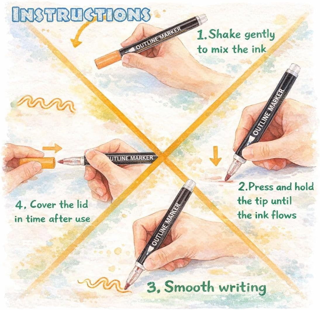 Dreamy Sparkle Dual-Line Contour Pen,8/12/24/36/48/60 Colors Outline Marker,0.08-0.12in Precision Tip,Quick-Dry Ink for Drawing,Coloring & DIY Crafts