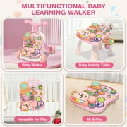 XUEYU Toddler Learning Table Infant Musical Learning Walker with Rolling, Pink Baby Activity Center, Learn to Walk Sit to Stand, 1 Count