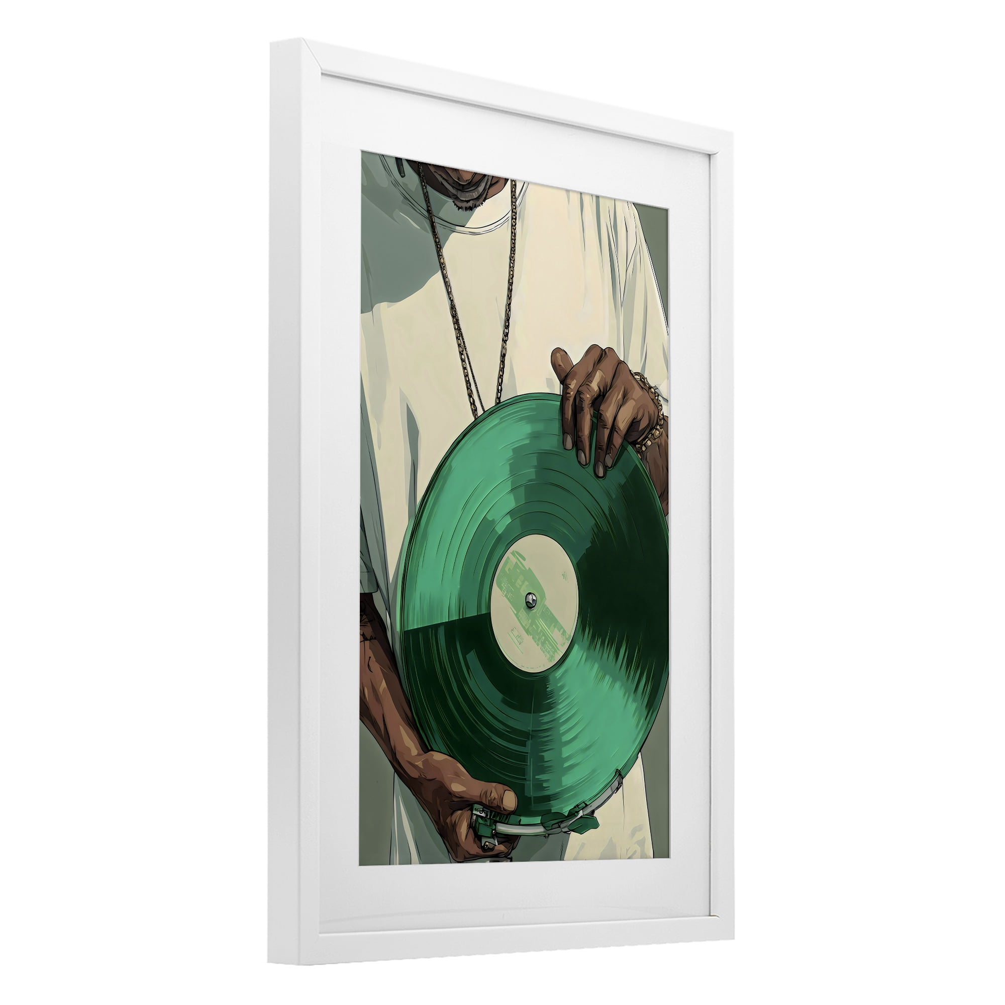 Stupell Industries Green Vinyl Record Portrait White Framed Print Under Glass, design by Franklyn Gregory