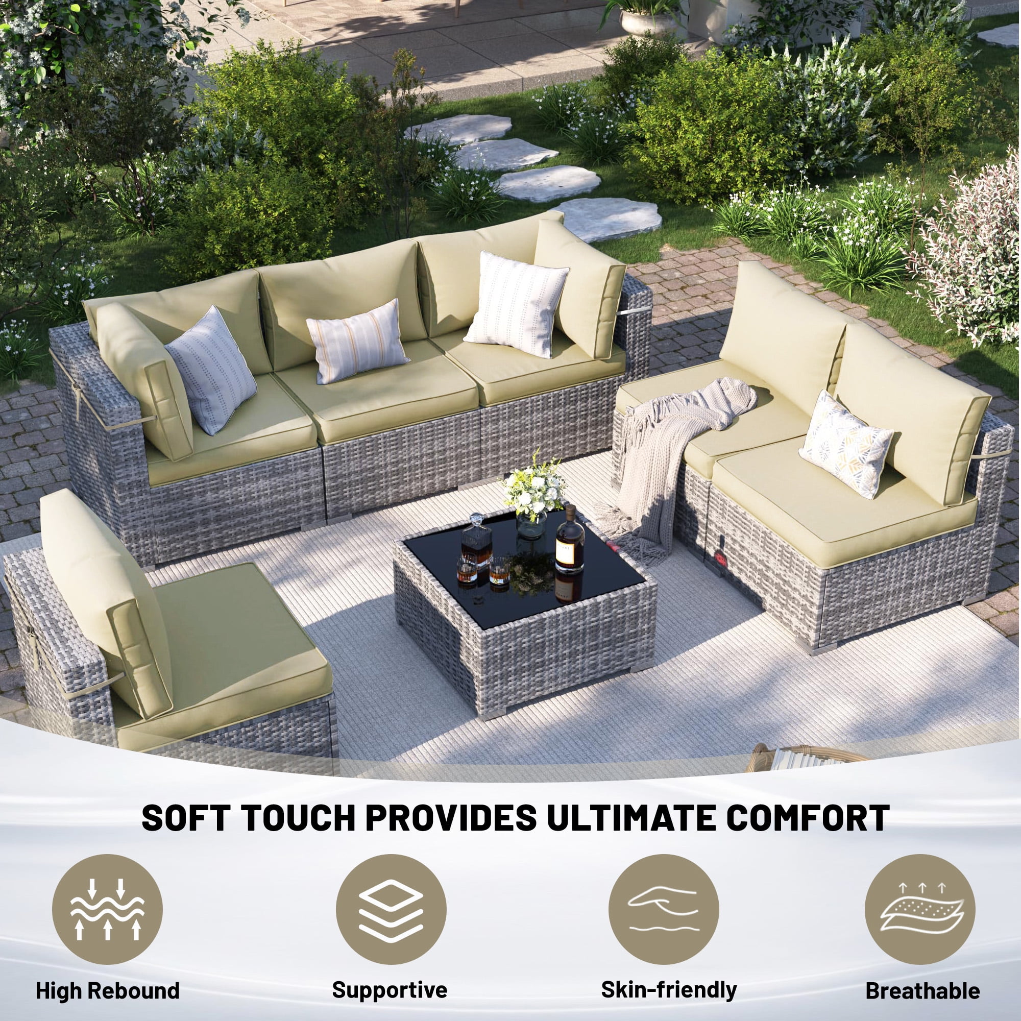 14 Piece Outdoor Replacement Cushions for Patio Furniture, Water-Repellent Outdoor Sectional Cushions for 6 Seat Sectional Patio Conversation Sets, Patio Sofa Cushions for Outdoor Couch