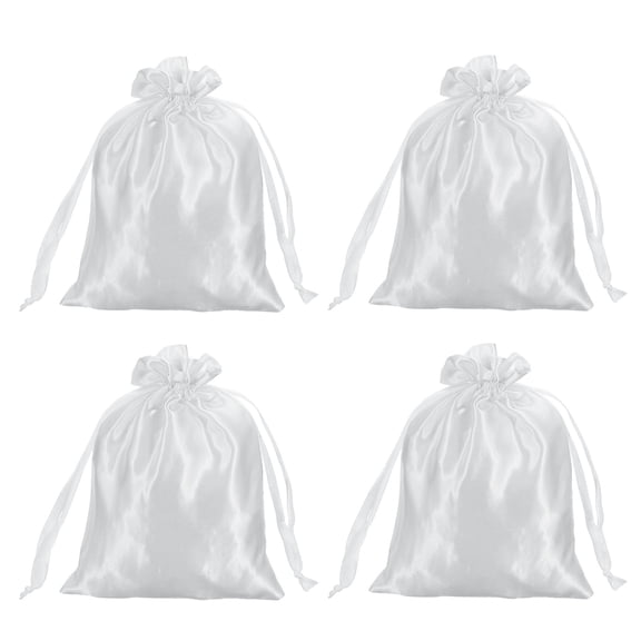 Uxcell Satin Bags with Drawstring, 6x8 Inch Wedding Favor Bag Mini Gift Packaging for Birthday Christmas Jewelry Party (White, Pack of 4)