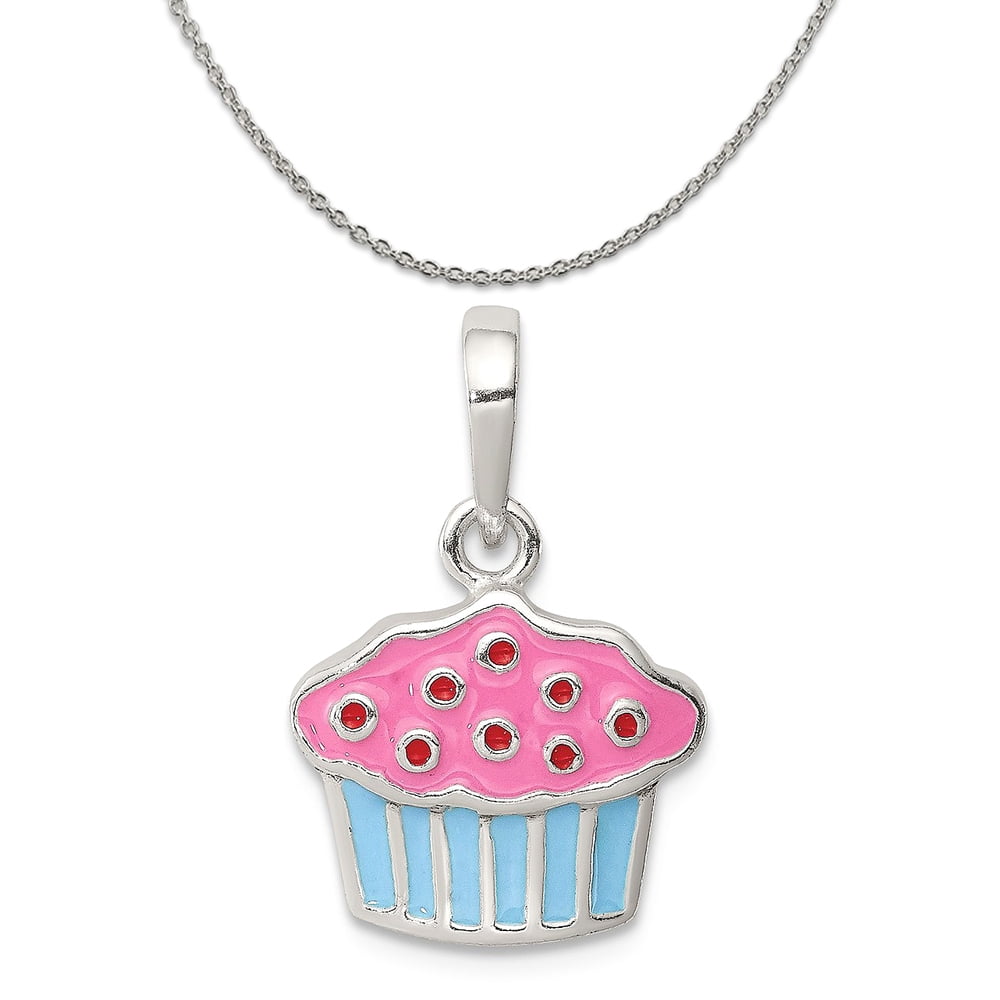 Sterling Silver Polished Enamel Cupcake Children's Pendant Sterling Silver Polished Enamel Cupcake Children's Pendant
