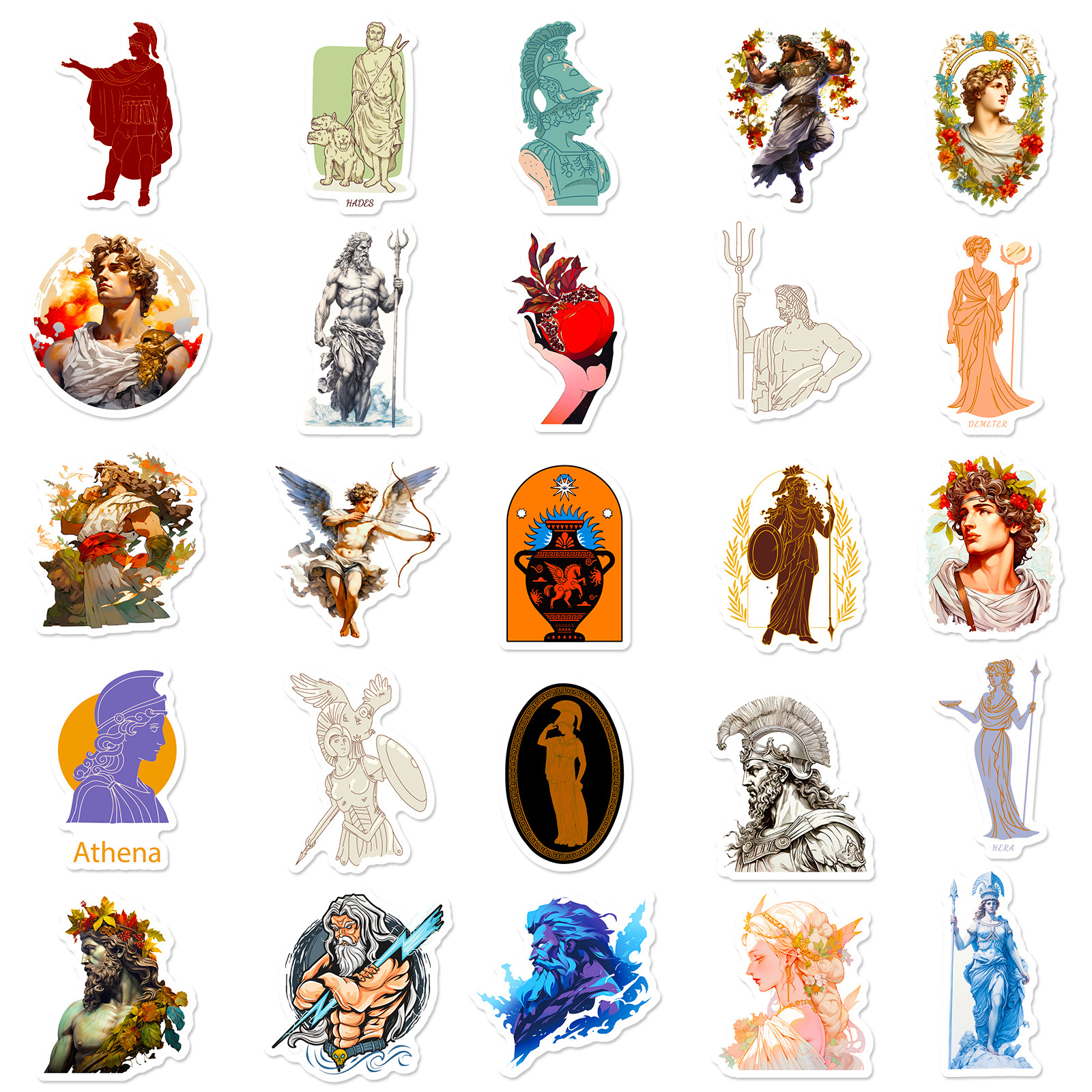 50 Pack Greek Mythology Characters Stickers - Trendy Waterproof, Reusable DIY Decals, Creative Journal Stickers, Handcrafted Decoration