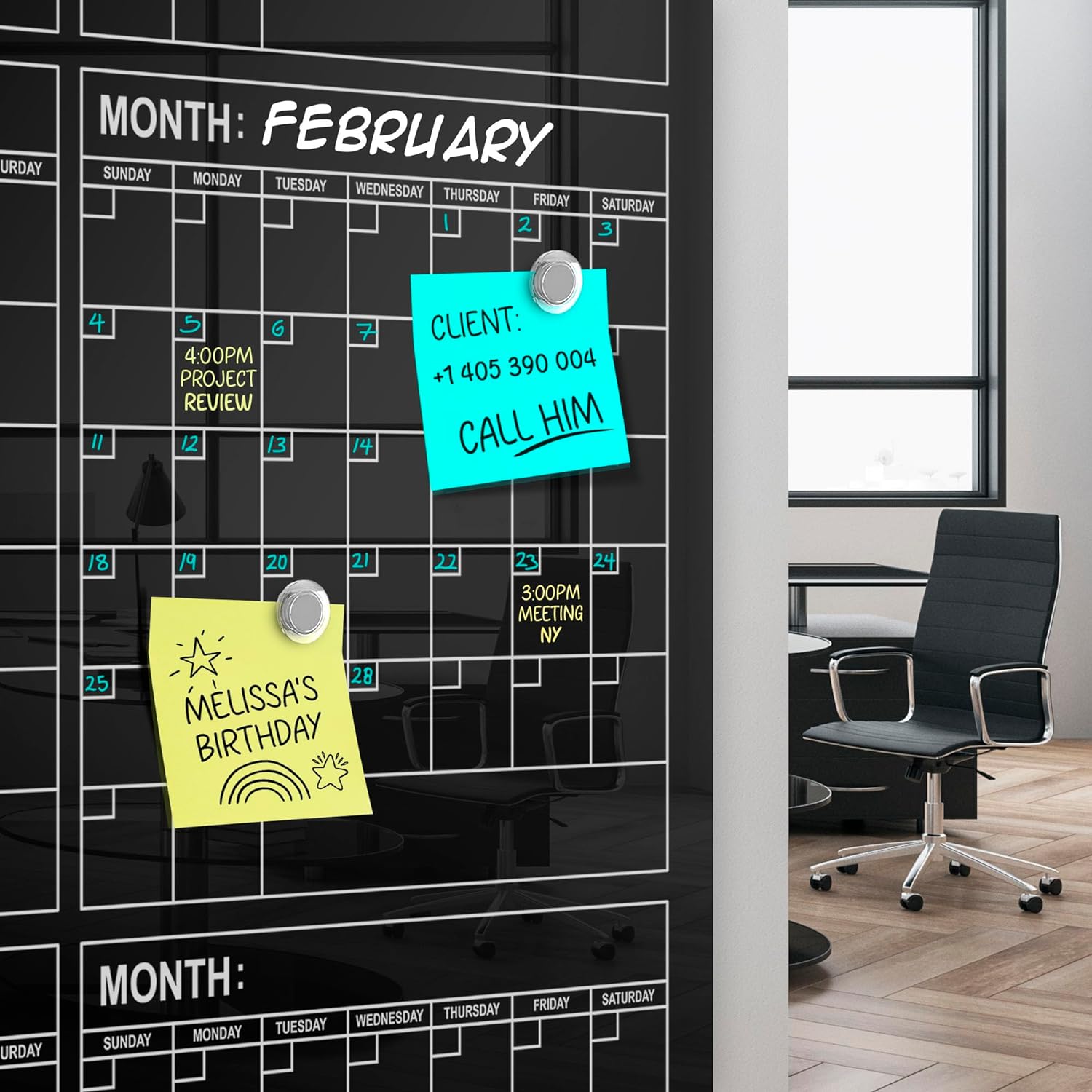 Black Magnetic 34”x46” Glass Whiteboard Yearly Calendar Planner White Board Calendar Dry Erase Board Dry Erase Calendar for Wall Monthly Glass Calendar Whiteboard Home Office Large Wall Calendar
