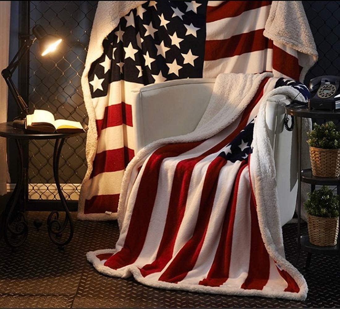 US Flag Patriotic Sherpa Throw Blanket 50''×60'', American National Flag Fleece Blanket for Bed/Couch/Sofa/Office/Camping, USA Military Veteran July 4th Gift