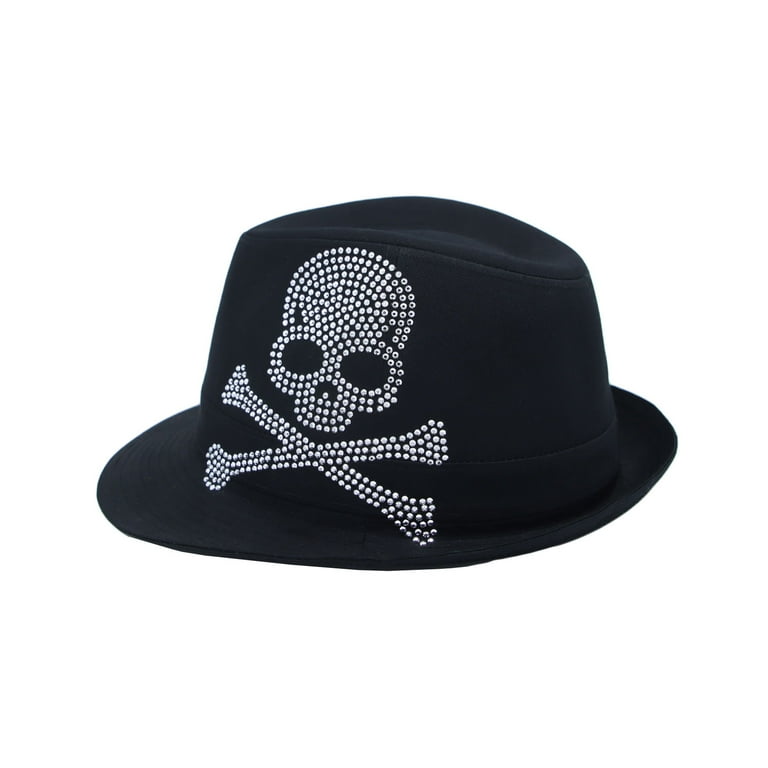 WITHMOONS Rhinestones Fedora Hat Skull Pattern Cotton Hat