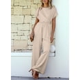 thumbnail image 6 of DOKOTOO Womens Jumpsuits Overalls Wide Leg Dressy Jumpsuit Tie Waisted Short Sleeve Long Rompers with Pockets, 6 of 7