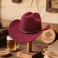 thumbnail image 4 of RUINIXCW Western Cowboy Cowgirl Hat for Women Men Wide Brim Pentagram Leather Belt Fedora Hat Wool Felt Vintage Jazz Hats, 4 of 7