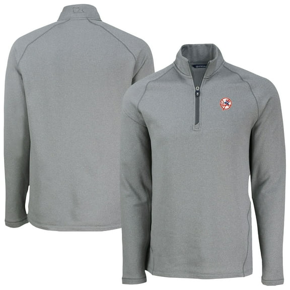 Men's Cutter & Buck Heather Gray New York Yankees Peshastin Eco Fleece Recycled Raglan Quarter-Zip Top