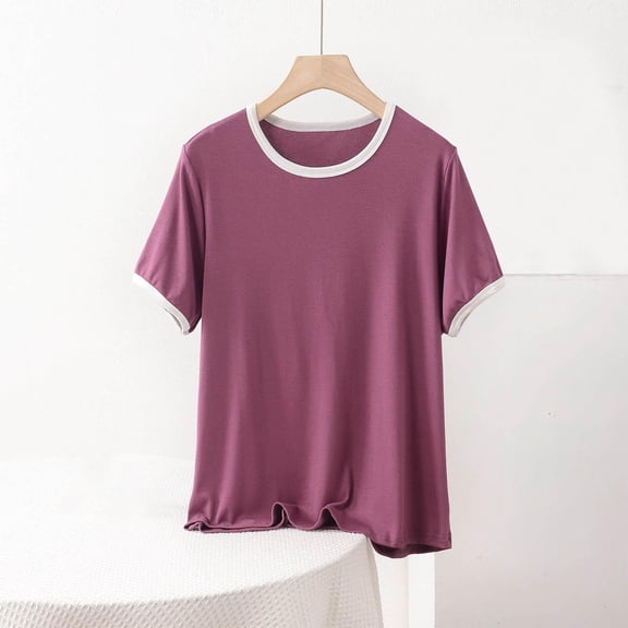 Women's Summer Plus Size T-Shirts Casual Round Neck Solid Color Short Sleeve Tee shirts Loose Fit Tops Clothes - 4XL