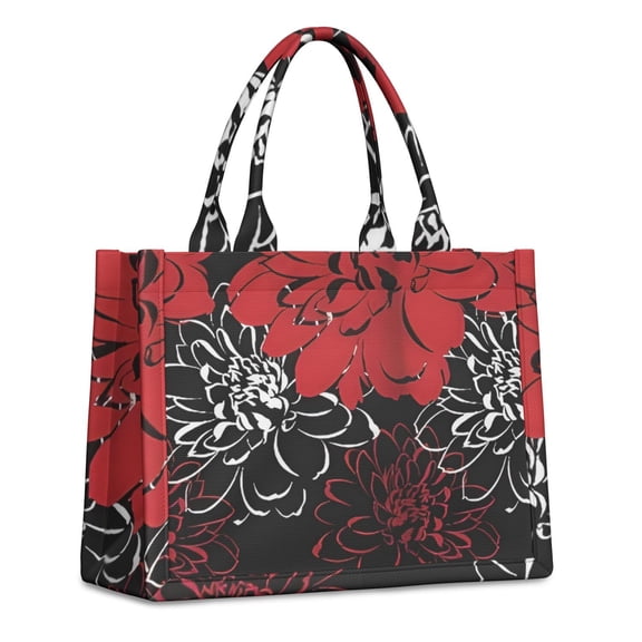 Large Capacity Tote Bag,Red and Black Pioneer Flower Pattern Handbag Fashion Luxury Tote Bag,15.7"x13"x 5.1" Inches,Laptop Compatible