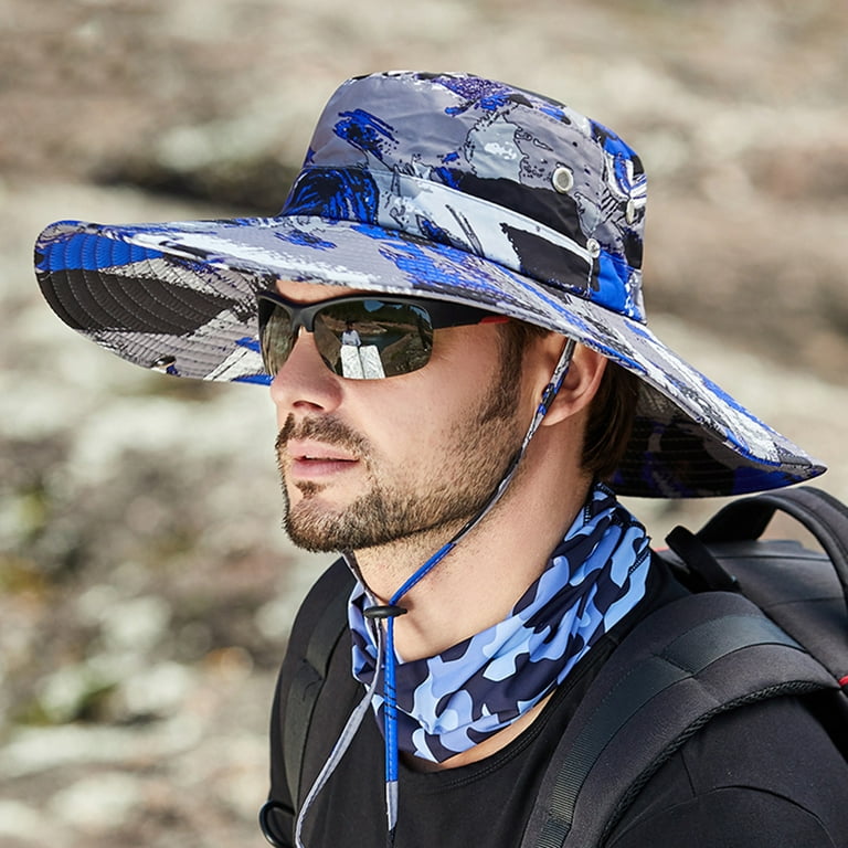Men Mountaineering Fishing Camouflage Hood Rope Outdoor Shade Foldable  Casual Bucket Hat