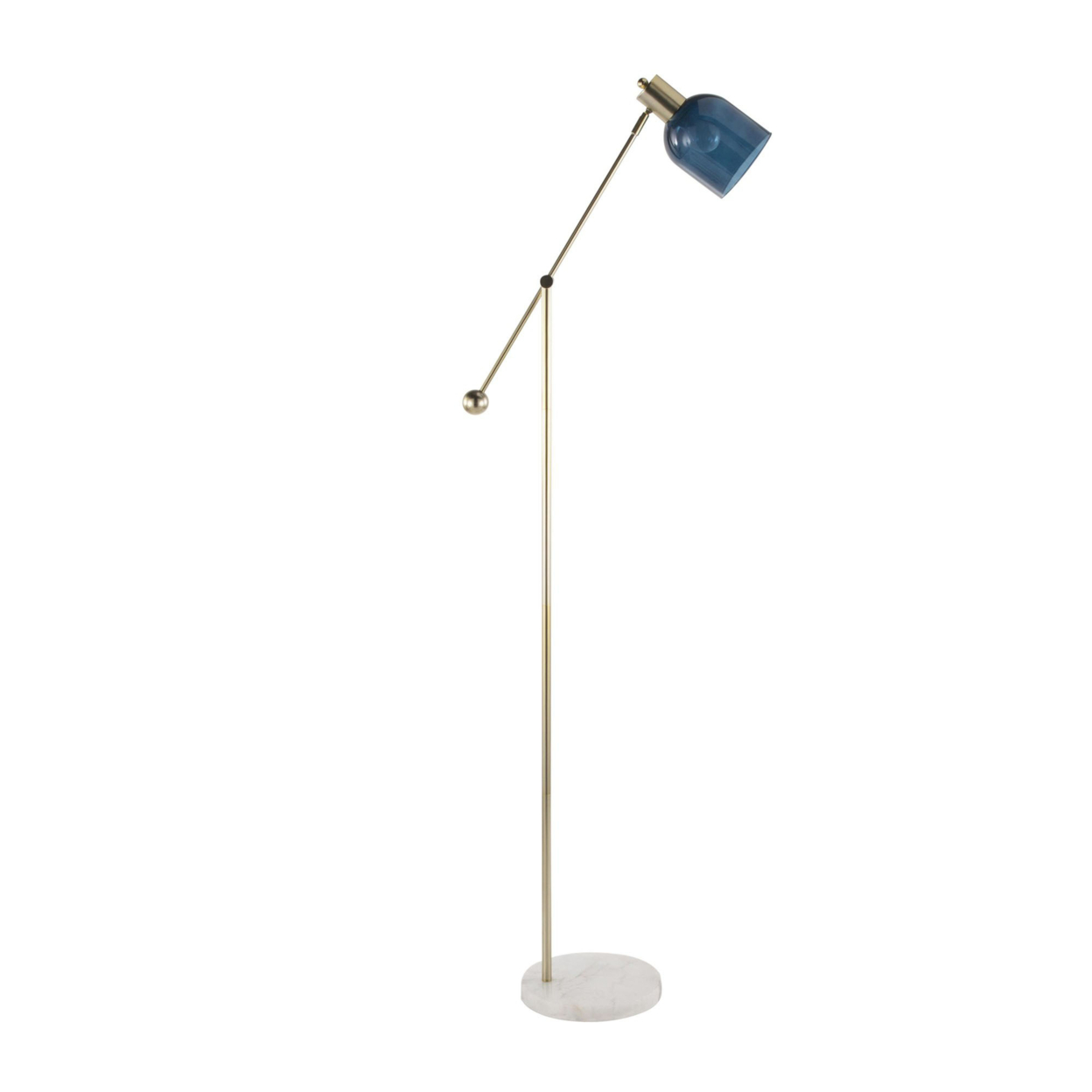 Marcel Contemporary Floor Lamp in White Marble, Gold Metal and Blue Glass by LumiSource