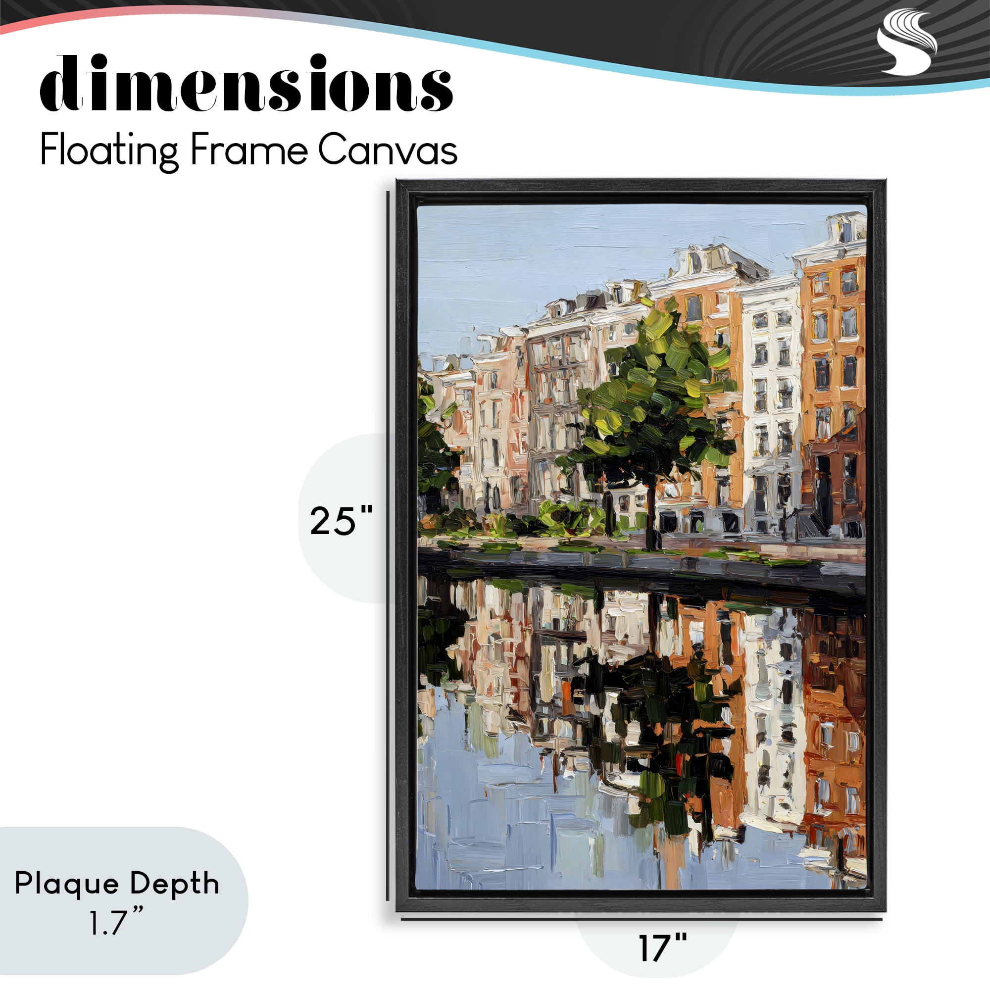 Stupell Industries Waterside Apartments on Canal Black Framed Floater Canvas Wall Art, design by Petal Prints Design