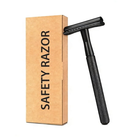 Premium Unisex Double-Edged Safety Razor | Metal Body with 5 Reusable Blades (Black)