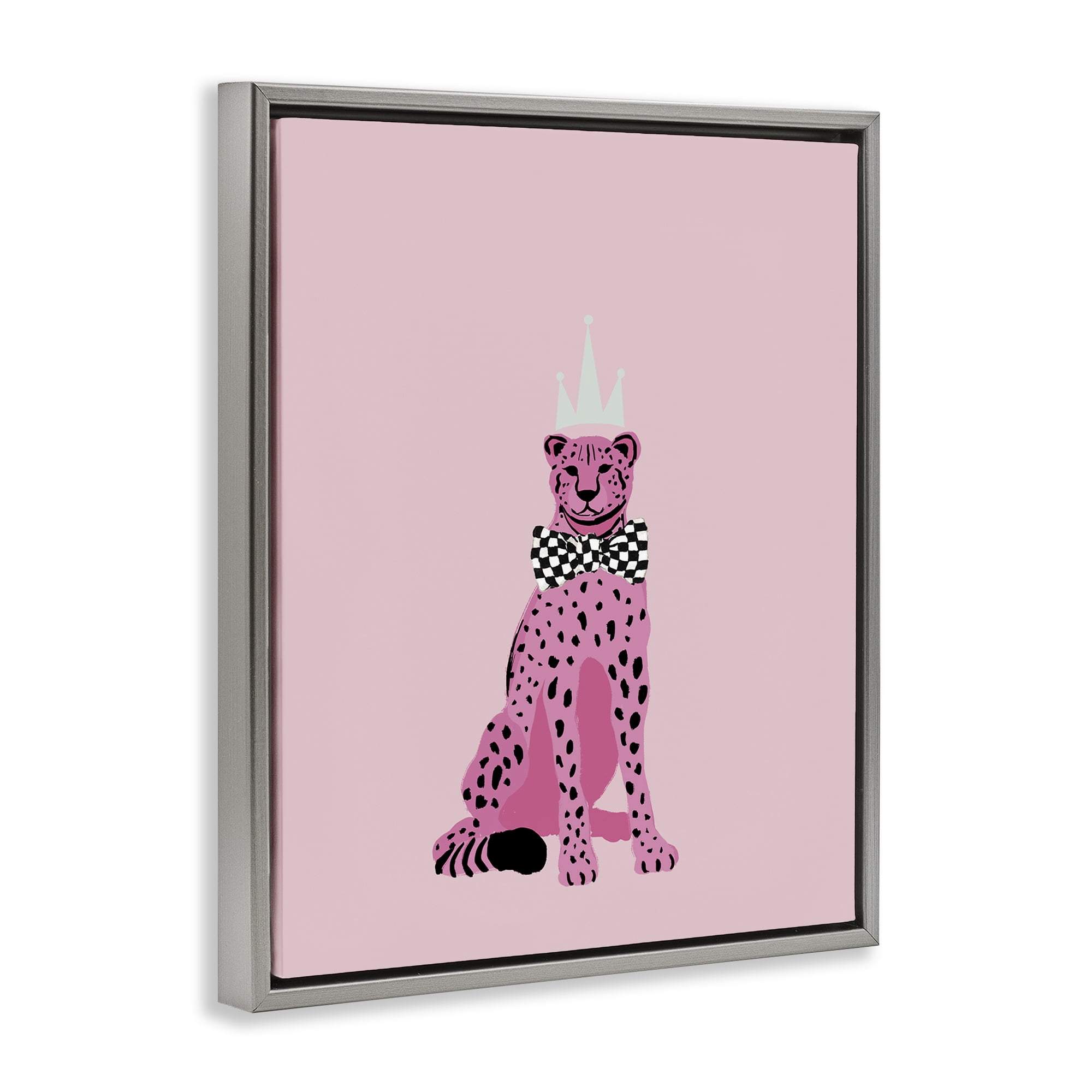 Stupell Industries Pink Cheetah King Animals Painting Gray Floater Framed Canvas Art Print Wall Art, 25 x 31