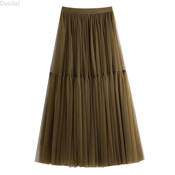 DuoJiaJ Autumn And Winter Skirt Female Half Swing Long Skirt High Waist Cake Mesh Skirts For Women Green One Size