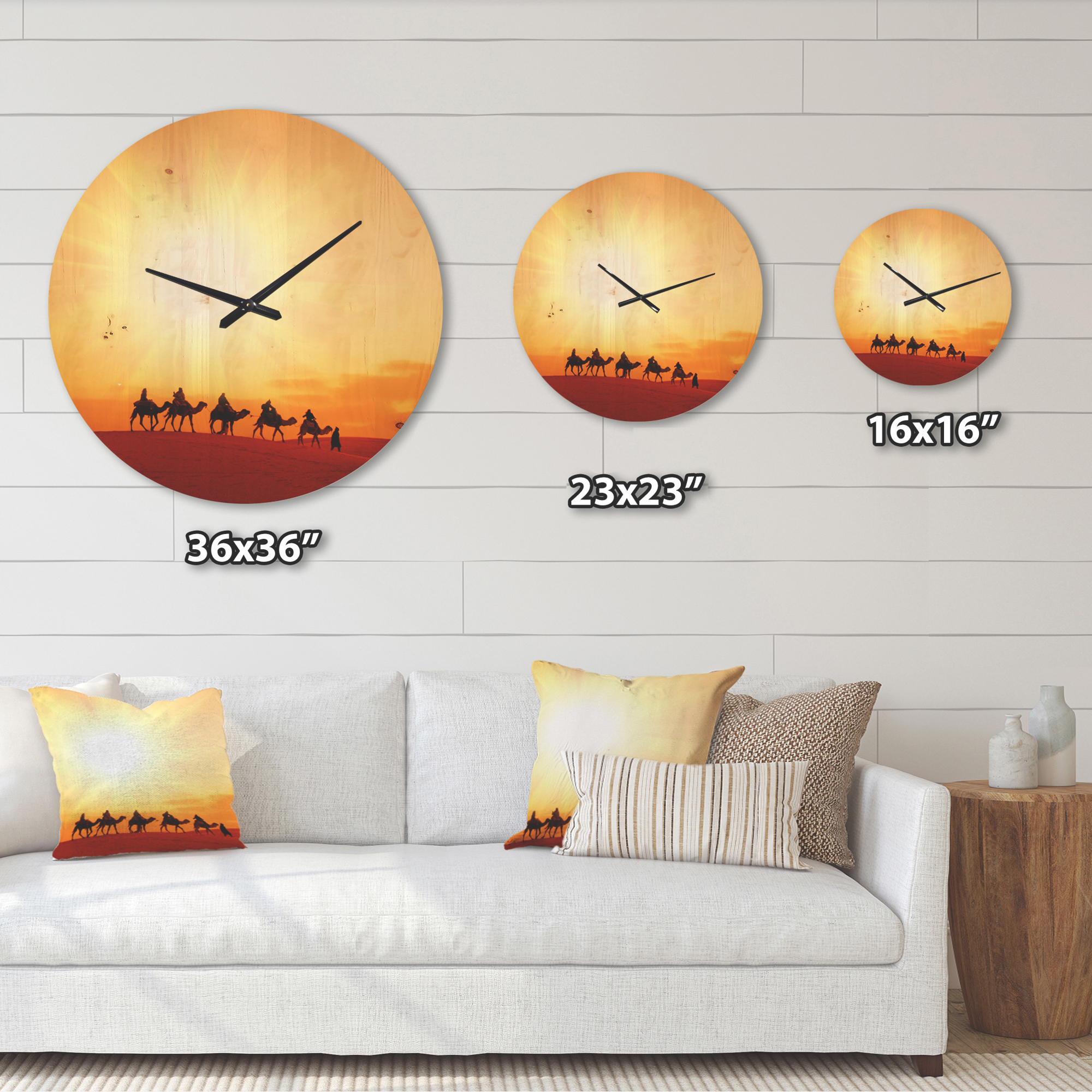 Designart 'Camel Caravan in Sahara Dessert ' Modern Wood Wall Clock