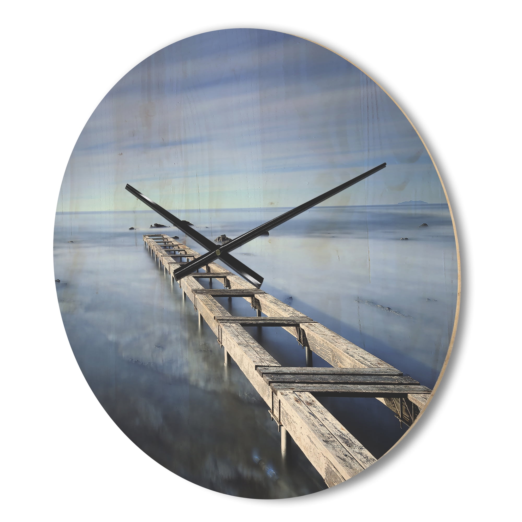 Designart 'Large Pier and Dark Blue Sky' Modern Wood Wall Clock