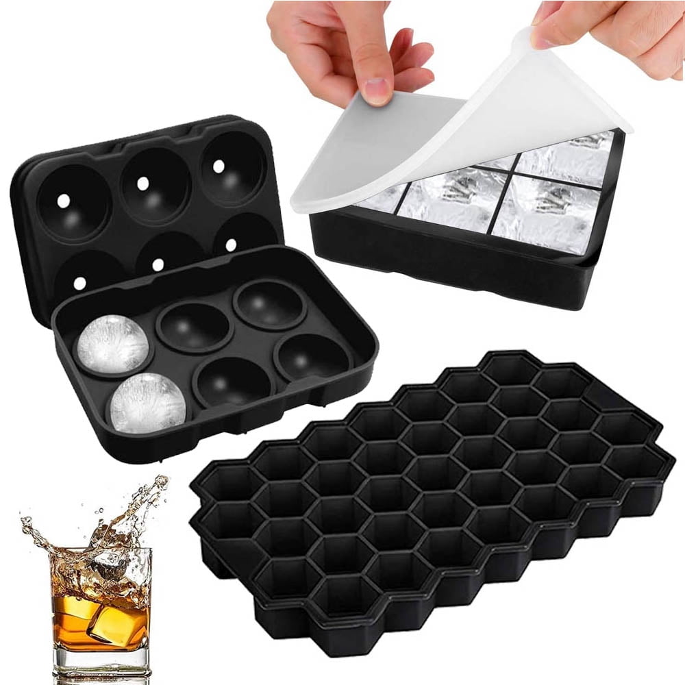 Generic Fglmctsh Ice Cube Trays for freezer making 8 Cavity Ice Cubes for  Whiskey, Cocktails, Juice,Keep Drinks Chilled ,Silicone Lids Black Flexible
