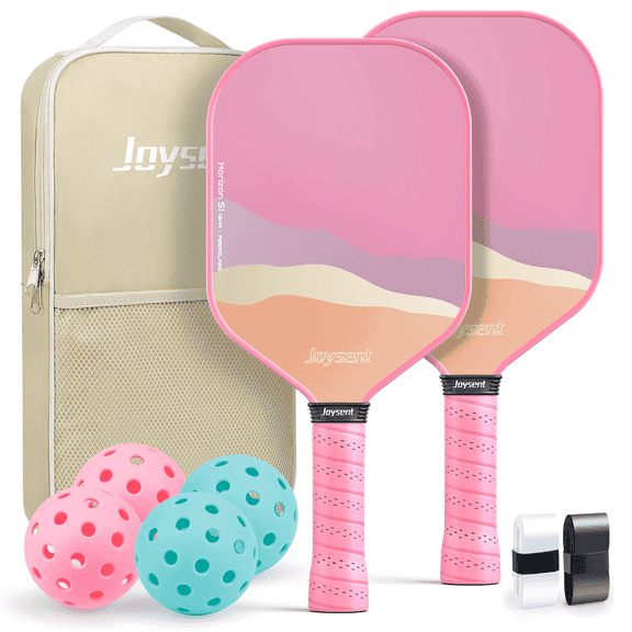 Joysent Pickleball Paddles Set of 2, Lightweight Pickleball Racket for Beginner, USAPA Approved Fiberglass Surface Pickleball Set with Non-Slip Comfort Grip, Pink