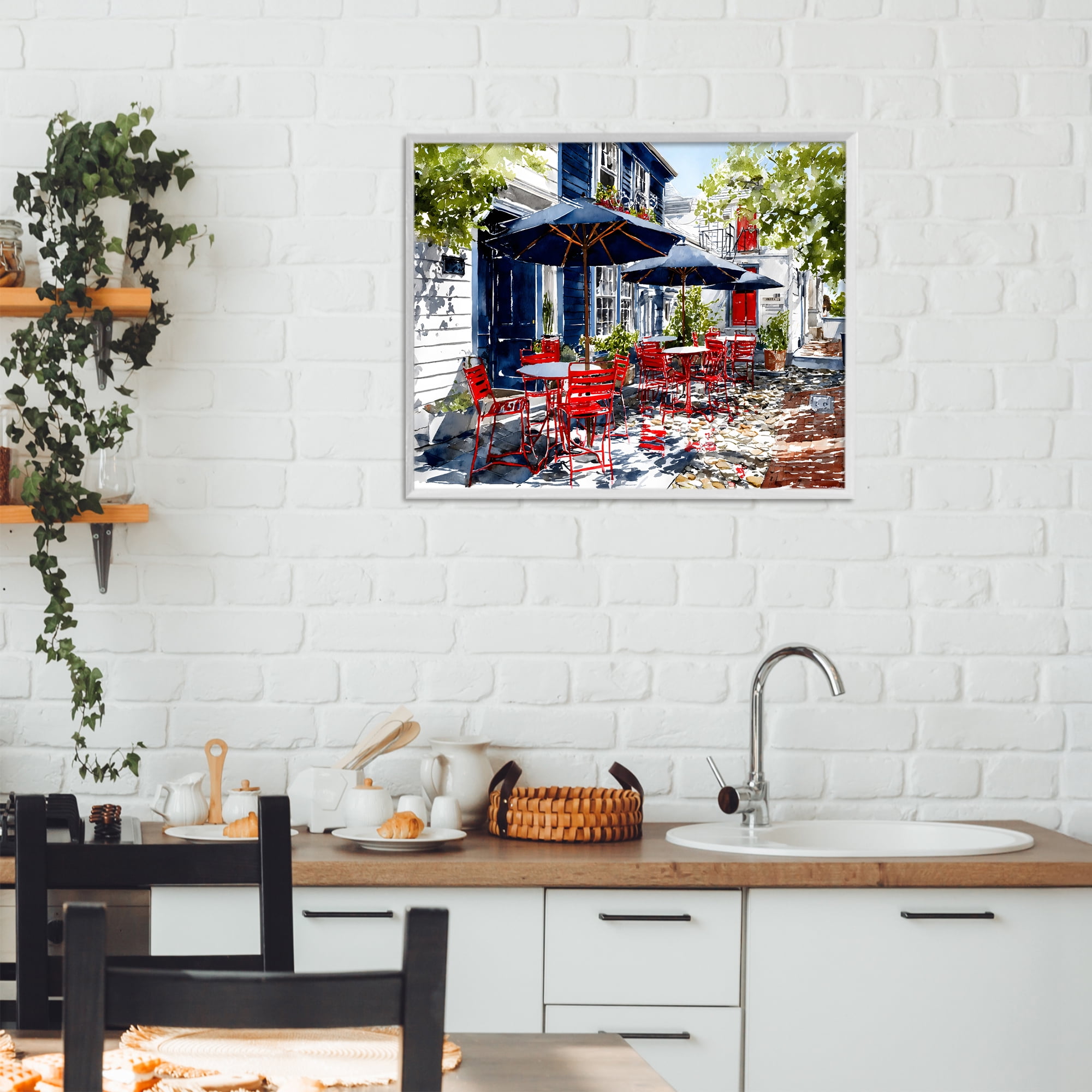 Stupell Industries Cafe Classic Red Chairs White Framed Giclee Art, design by Franklyn Gregory