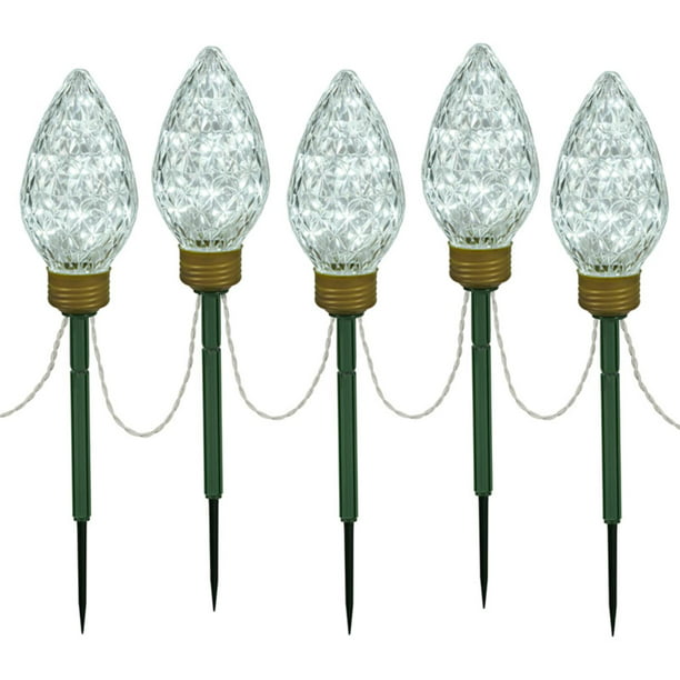 C9 Shape Extra Large Lighted LED Christmas Pathway Markers Lawn Stakes Clear