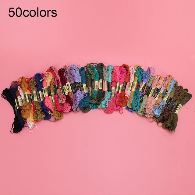 Kit De Bordado, Herramienta De Punto De Cruz, 50 Colores, Madejas De Hilo, Juego De Agujas De Bordado, Aguja De Fieltro, Perforadora DIY Con 1 Ciclo De Bambú