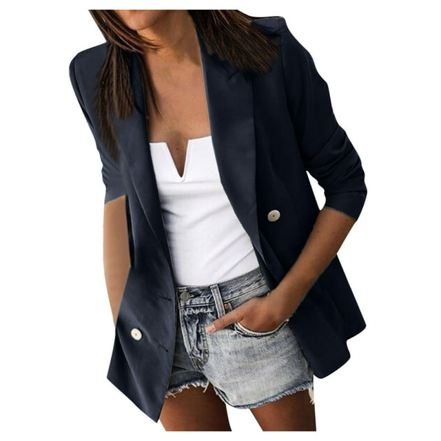 Ladies Workoffice Blazer Button Down Fashion Jacket Lapel Notched Elegant Cardigan Solid Color Fitted Suit Single Breasted Blouse Mid Length Leisure Outwear