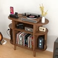 thumbnail image 3 of Small Record Player Stand, Mid-Century Record Player Table with Power Outlet, Vinyl Record Storage Shelf for Living Room (Walnut), 3 of 8
