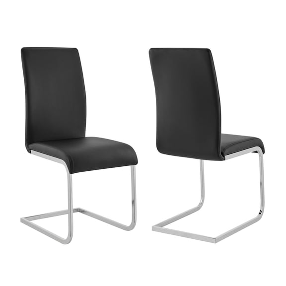 Armen Living Amanda Modern Vinyl & Metal Dining Chair in Black (Set of 2)