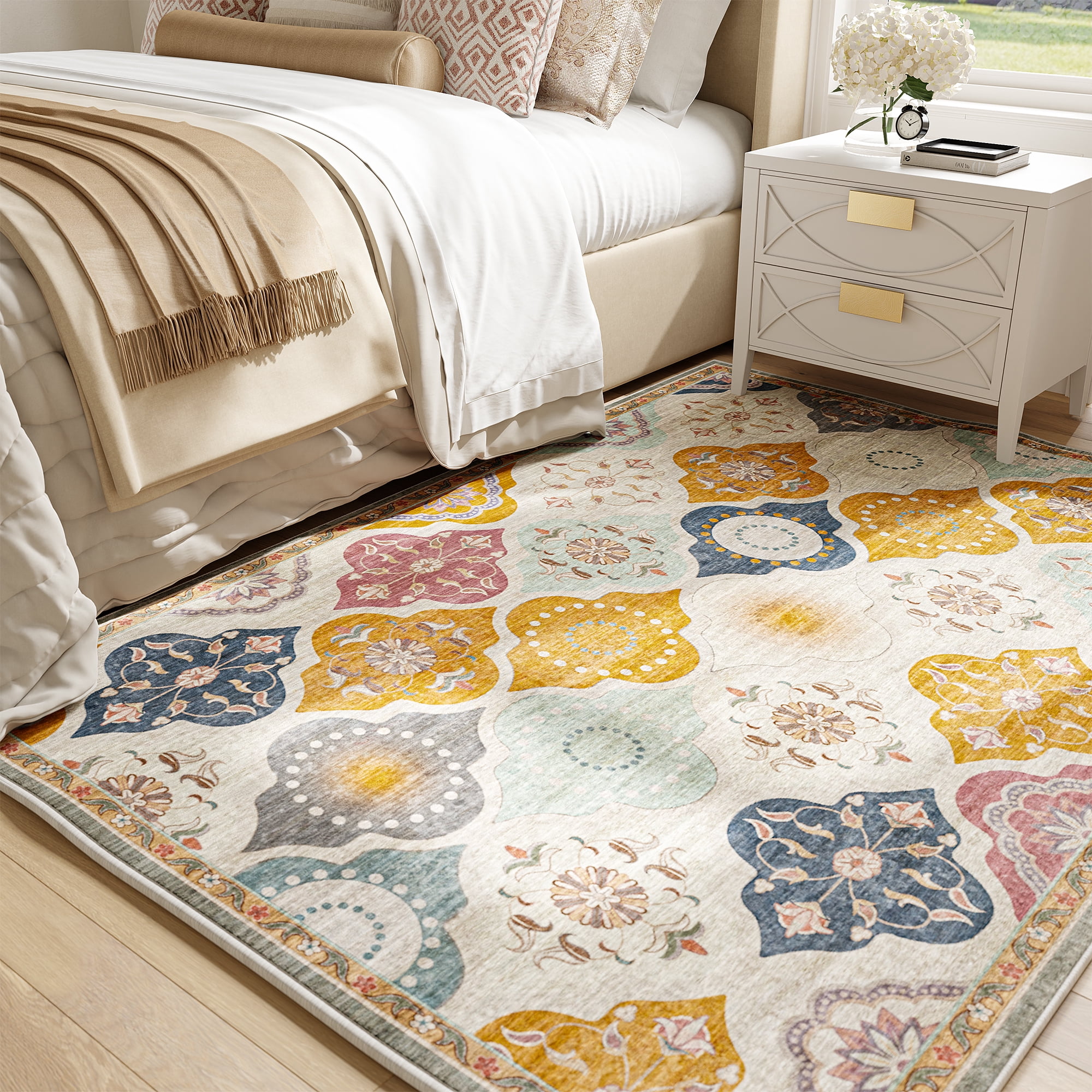 EnHomee Area Rugs for Living Room 4x6 Area Rugs Machine Washable Area Rugs Vintage Boho Indoor Area Rugs for Bedroom,Colorful